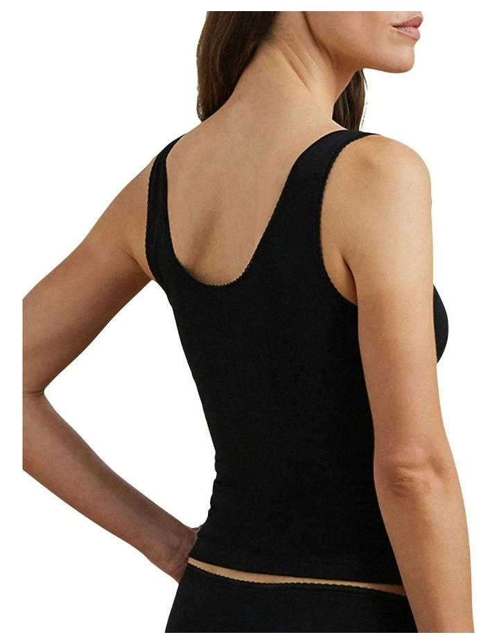 Cotton & Lace Scoop Neck Tank Top in Black image 2