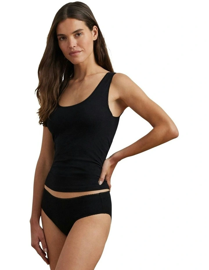 Cotton & Lace Scoop Neck Tank Top in Black image 4