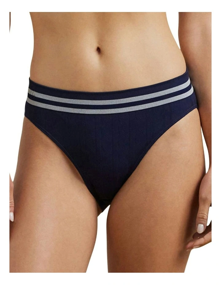 Cricket Cable Knit High Cut Seamless Bikini Brief in Navy image 1