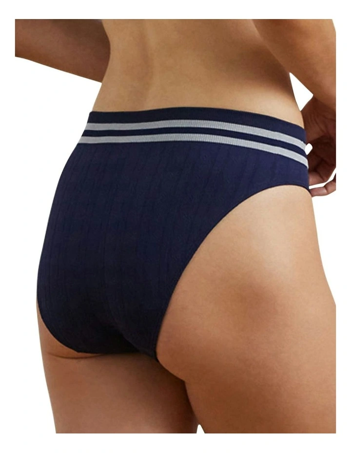 Cricket Cable Knit High Cut Seamless Bikini Brief in Navy image 2