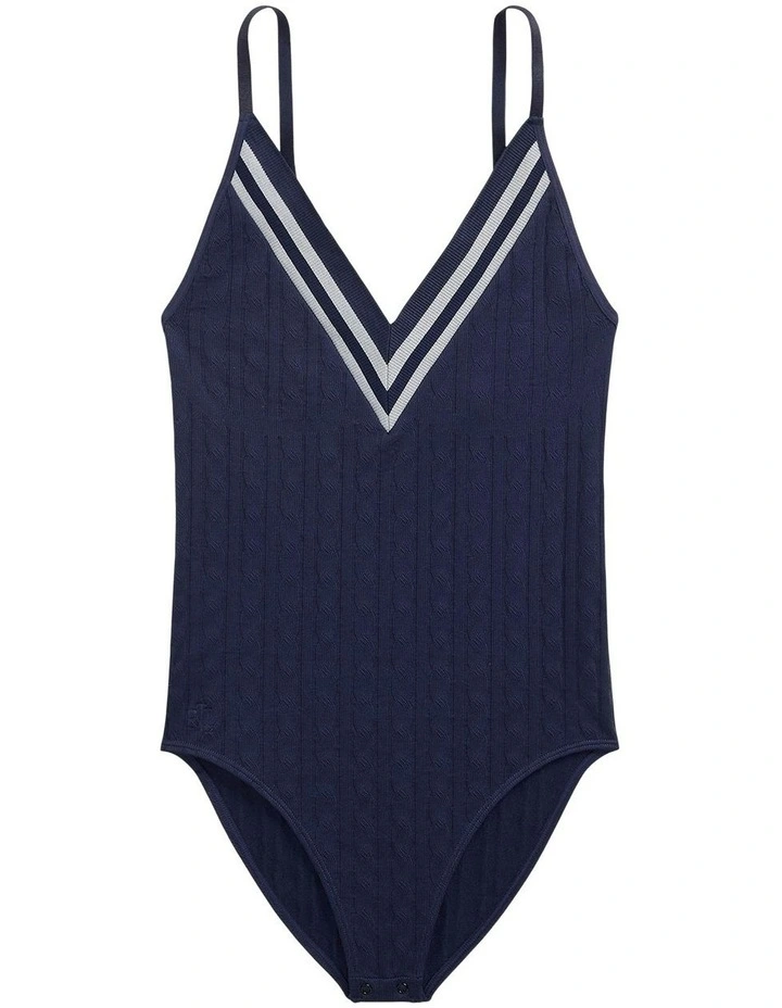 Cricket Cable Knit V Neck Lingerie Bodysuit in Navy image 6