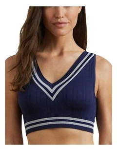 Cricket Cable Knit Lightly-Lined Crop Top Bra in Navy