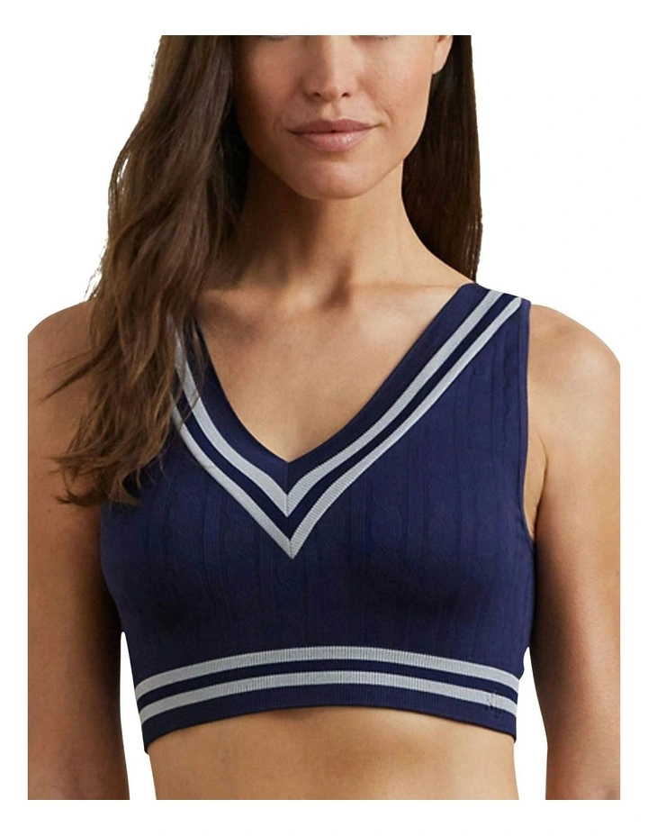 Cricket Cable Knit Lightly-Lined Crop Top Bra in Navy image 1