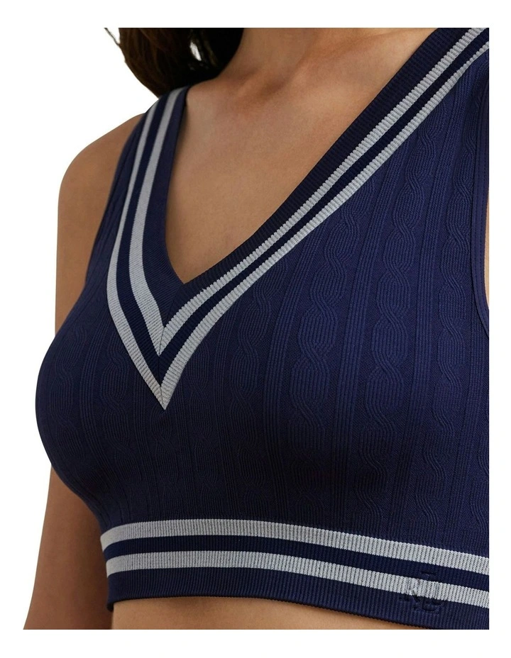 Cricket Cable Knit Lightly-Lined Crop Top Bra in Navy image 3