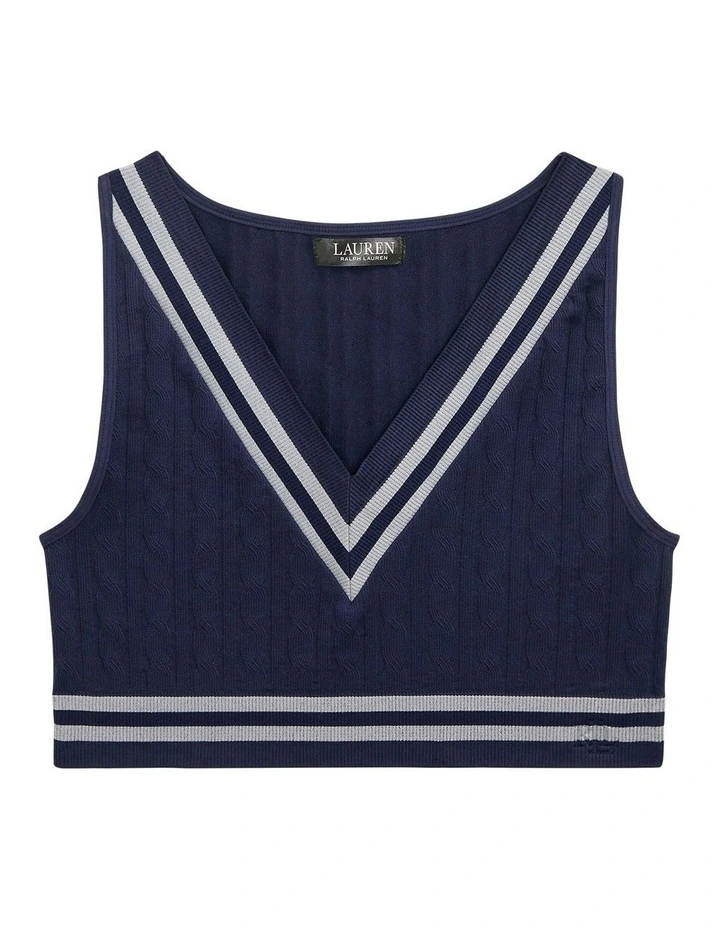 Cricket Cable Knit Lightly-Lined Crop Top Bra in Navy image 7