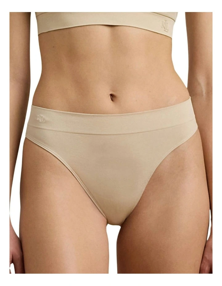 Lauren Seamless Recycled Jersey Thong in Light Truffle image 1