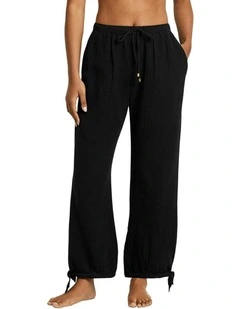 Organic Cotton Gauze Drawstring Pant Beach Cover-Up in Black