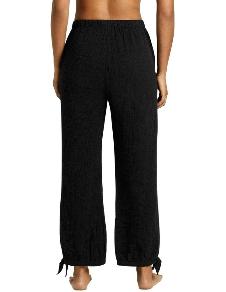 Organic Cotton Gauze Drawstring Pant Beach Cover-Up in Black image 2