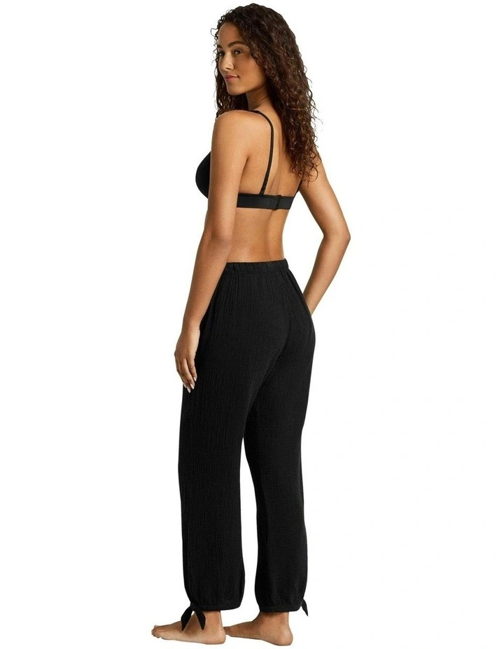 Organic Cotton Gauze Drawstring Pant Beach Cover-Up in Black image 3