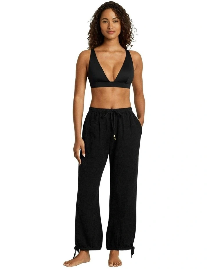Organic Cotton Gauze Drawstring Pant Beach Cover-Up in Black image 4