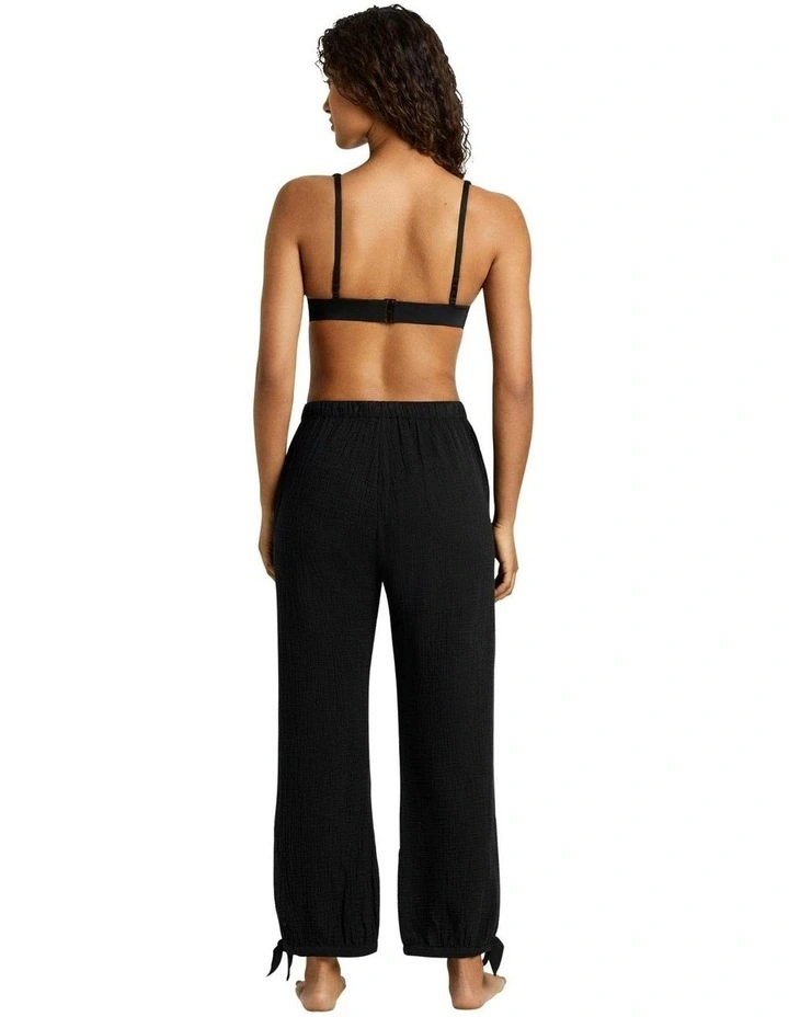 Organic Cotton Gauze Drawstring Pant Beach Cover-Up in Black image 5