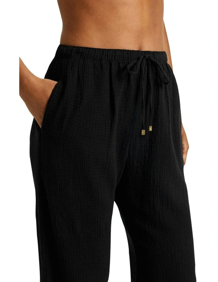 Organic Cotton Gauze Drawstring Pant Beach Cover-Up in Black image 6