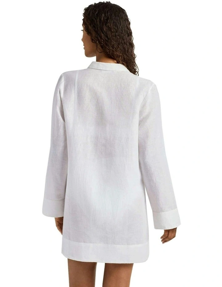 Cotton & Linen Wide Cuff Tunic Cover Up in White image 2