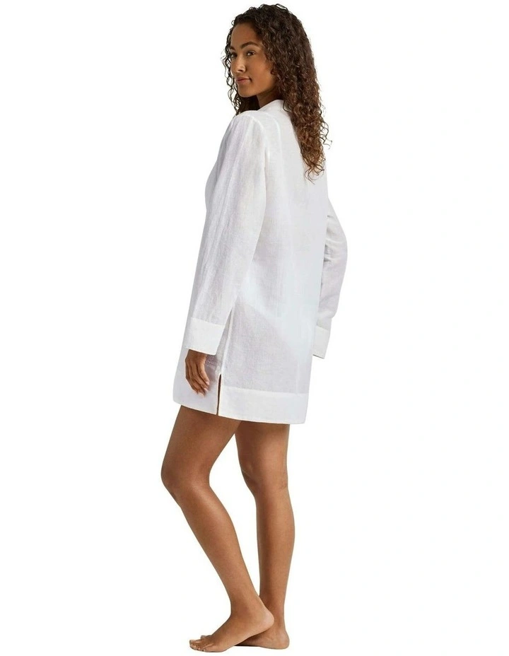Cotton & Linen Wide Cuff Tunic Cover Up in White image 3