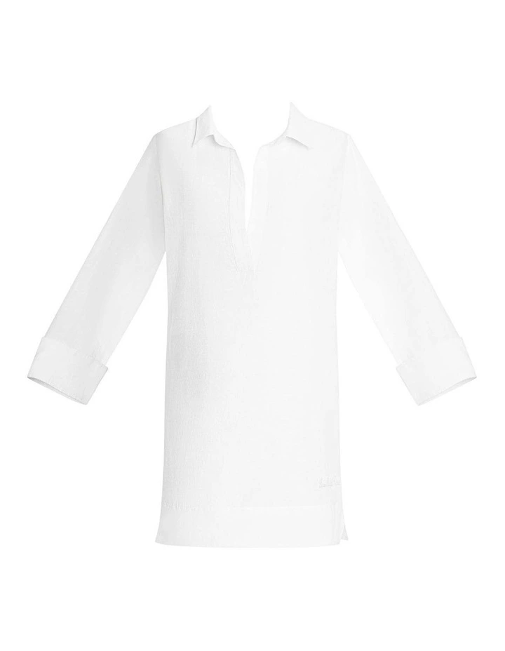 Cotton & Linen Wide Cuff Tunic Cover Up in White image 7