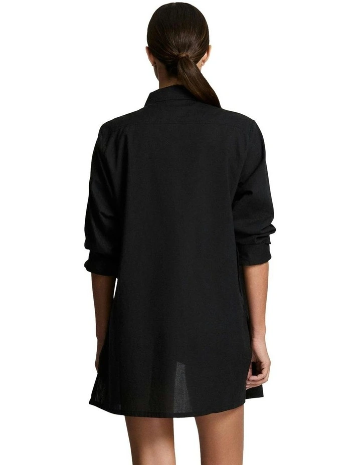 Cotton Voile Camp Shirt Beach Cover-Up in Black image 2