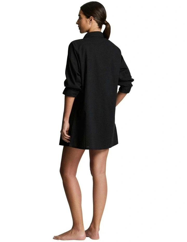 Cotton Voile Camp Shirt Beach Cover-Up in Black image 3