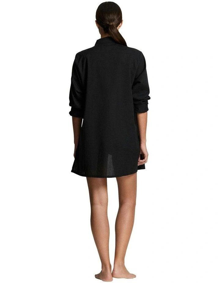 Cotton Voile Camp Shirt Beach Cover-Up in Black image 5