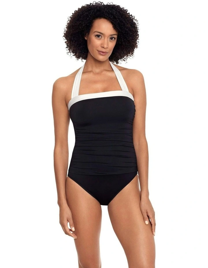 Bel Air Shirred Halter One-Piece Swimsuit in Black image 1