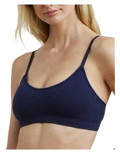 Cotton & Lace Wirefree Unpadded Scoop Neck Bralette in Navy