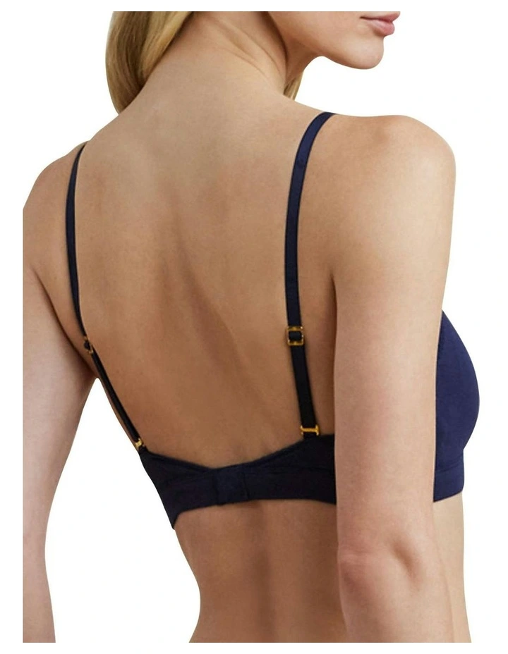 Cotton & Lace Wirefree Unpadded Scoop Neck Bralette in Navy image 2