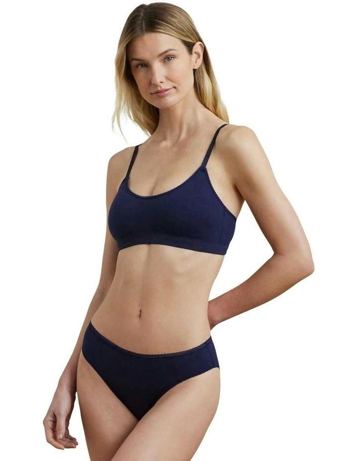 Cotton & Lace Wirefree Unpadded Scoop Neck Bralette in Navy image 6