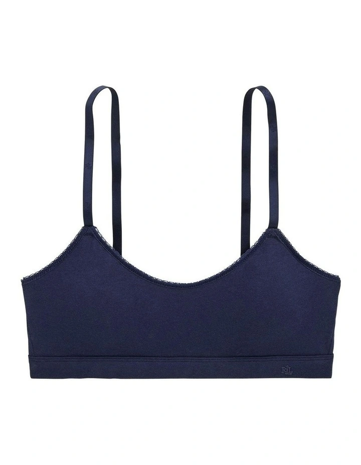 Cotton & Lace Wirefree Unpadded Scoop Neck Bralette in Navy image 7