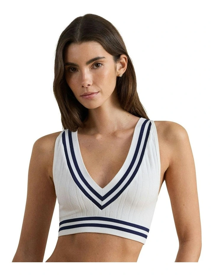 Cricket Cable Knit Lightly-Lined Crop Top Bra in White image 1