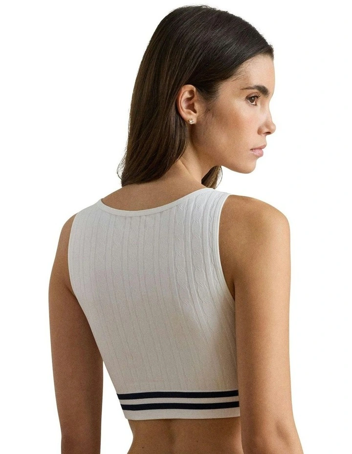 Cricket Cable Knit Lightly-Lined Crop Top Bra in White image 2