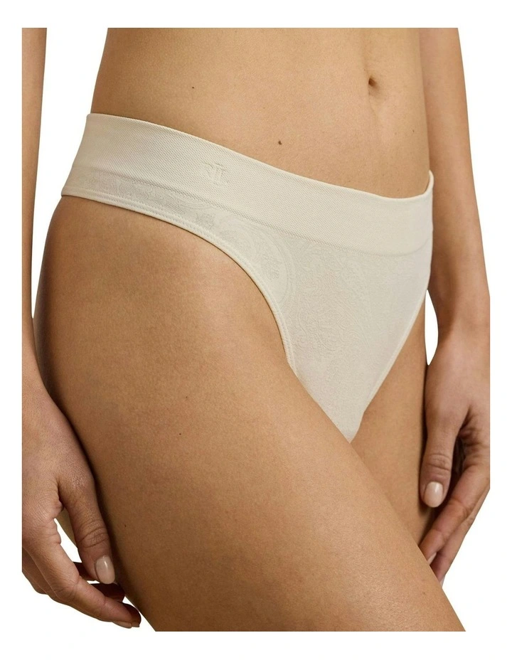 Lauren Seamless Paisley Jacquard Thong in Sand image 3