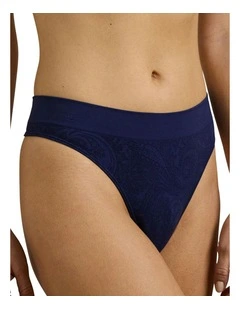 Lauren Seamless Paisley Jacquard Thong in Navy