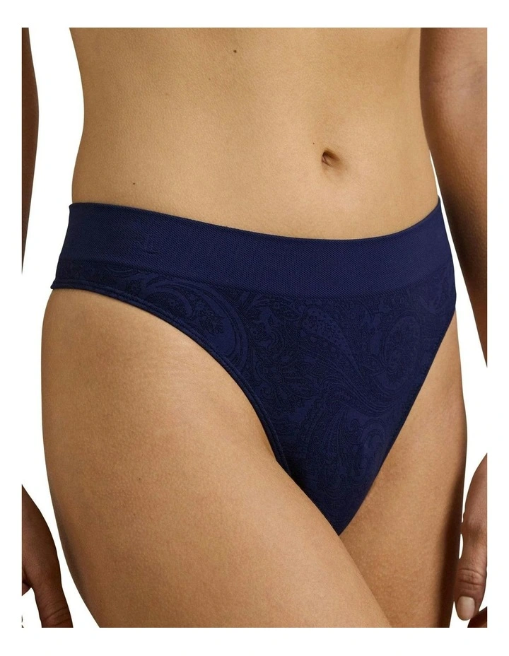 Lauren Seamless Paisley Jacquard Thong in Navy image 1