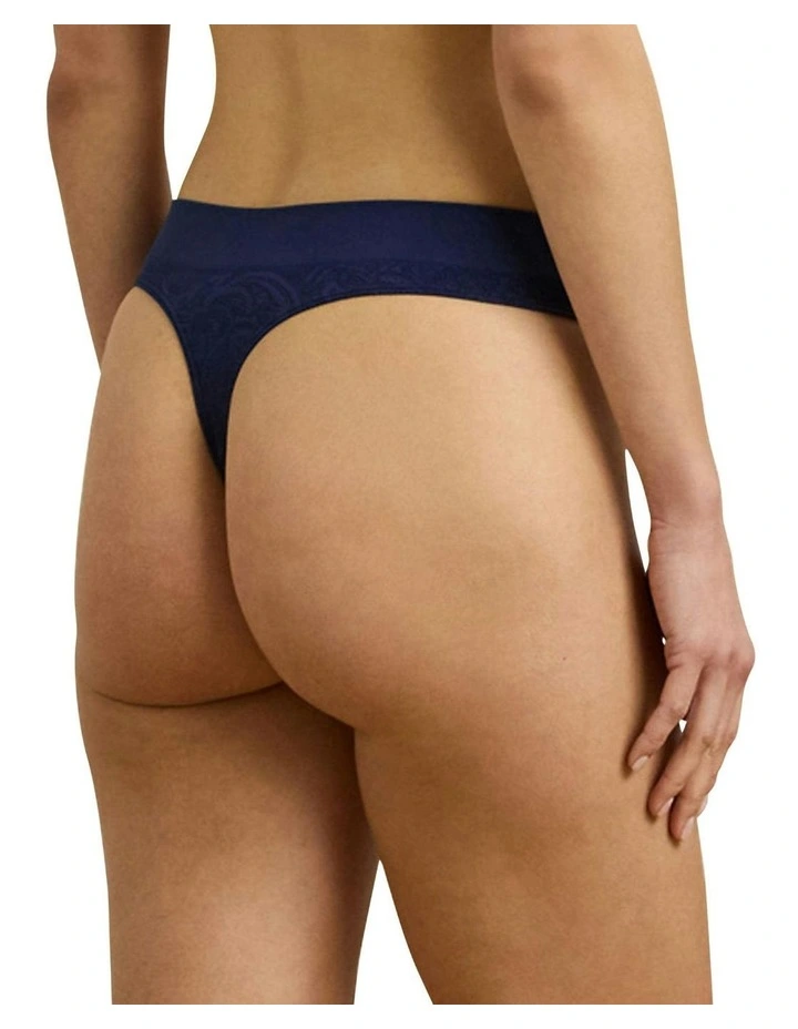 Lauren Seamless Paisley Jacquard Thong in Navy image 2