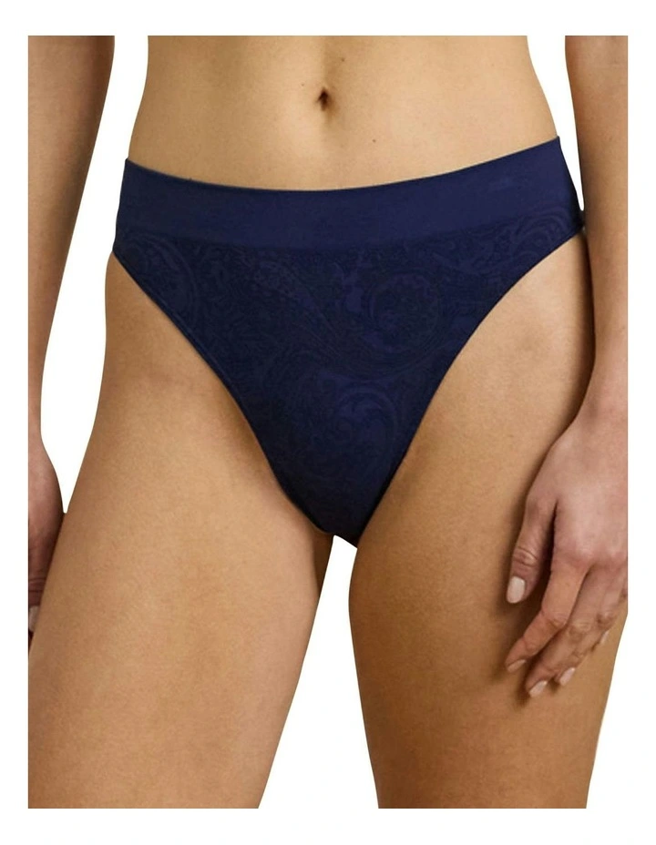 Lauren Seamless Paisley Jacquard Thong in Navy image 3