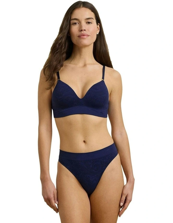 Lauren Seamless Paisley Jacquard Thong in Navy image 4