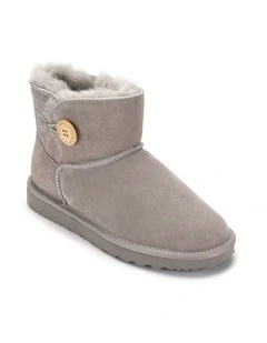 Short Sheepskin Button Boot in Grey