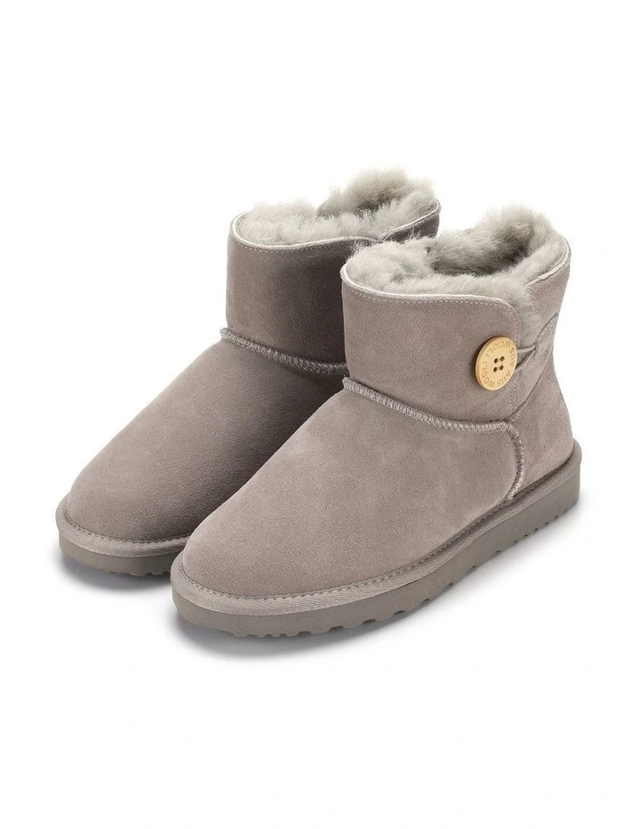 Short Sheepskin Button Boot in Grey image 3