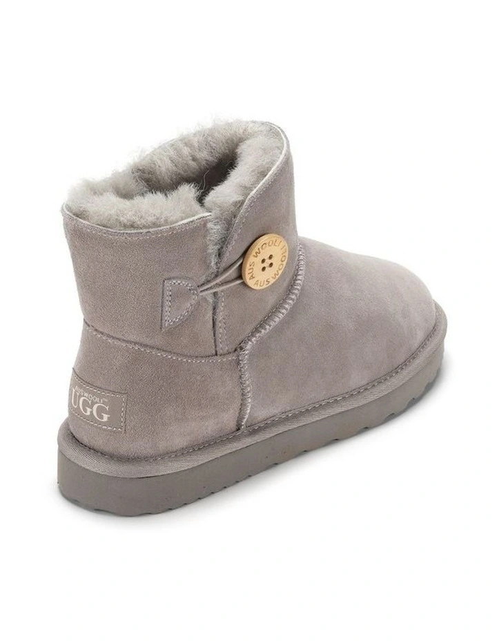 Short Sheepskin Button Boot in Grey image 4