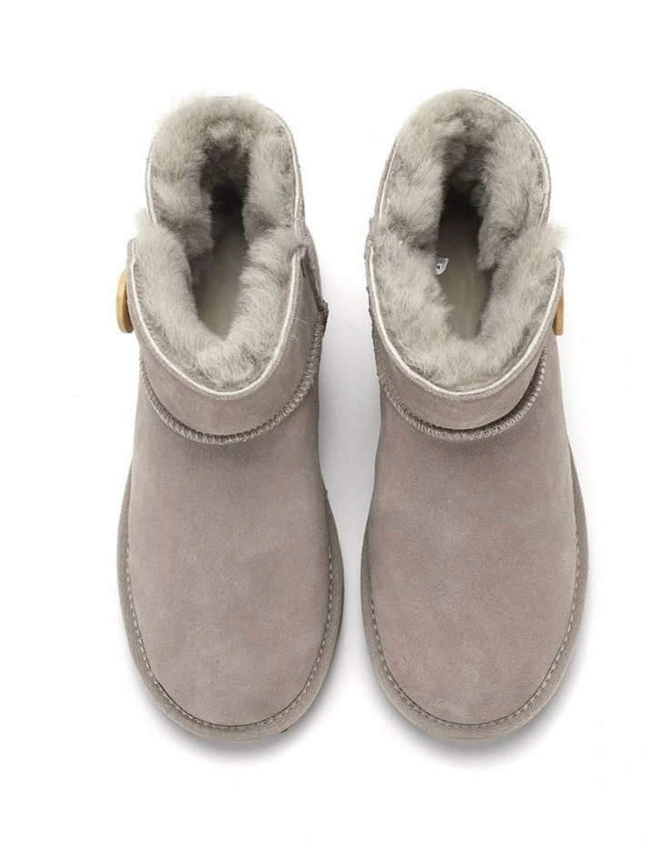 Short Sheepskin Button Boot in Grey image 6