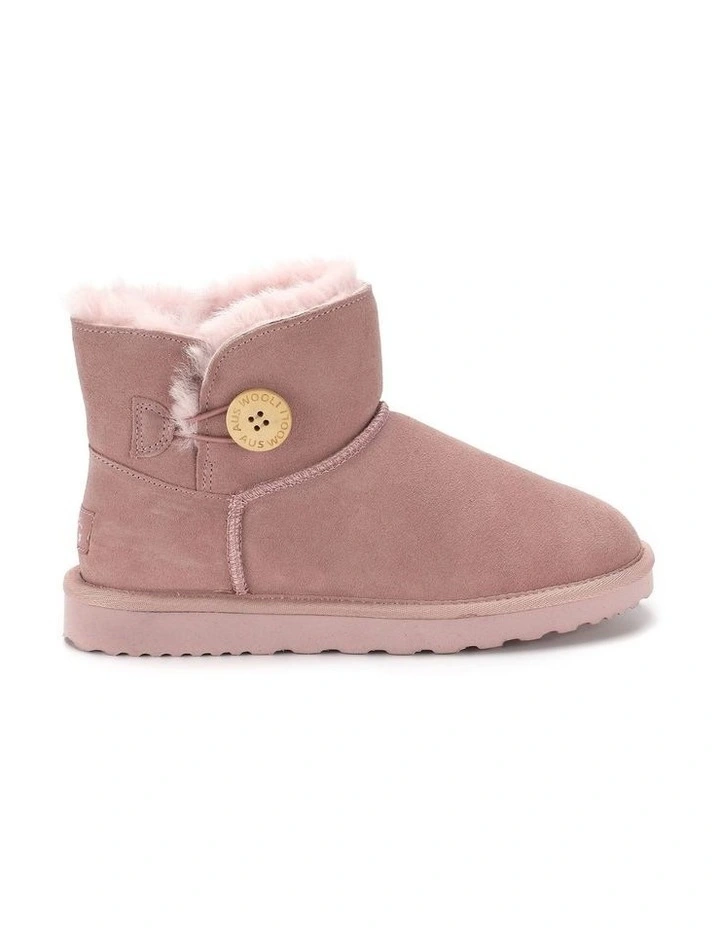 Short Sheepskin Button Boot in Pink image 2