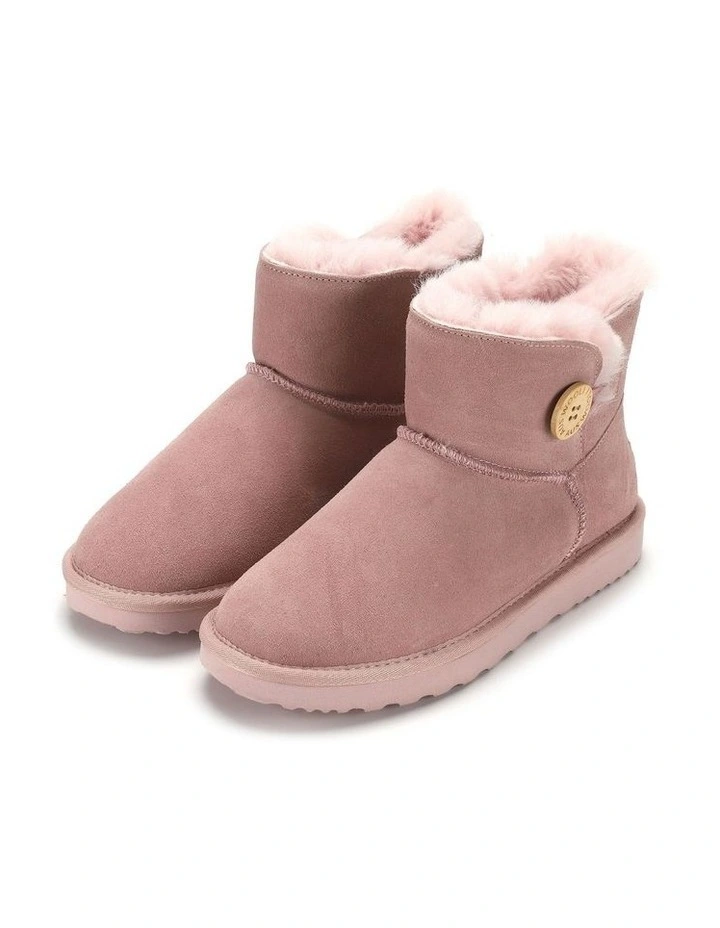 Short Sheepskin Button Boot in Pink image 4