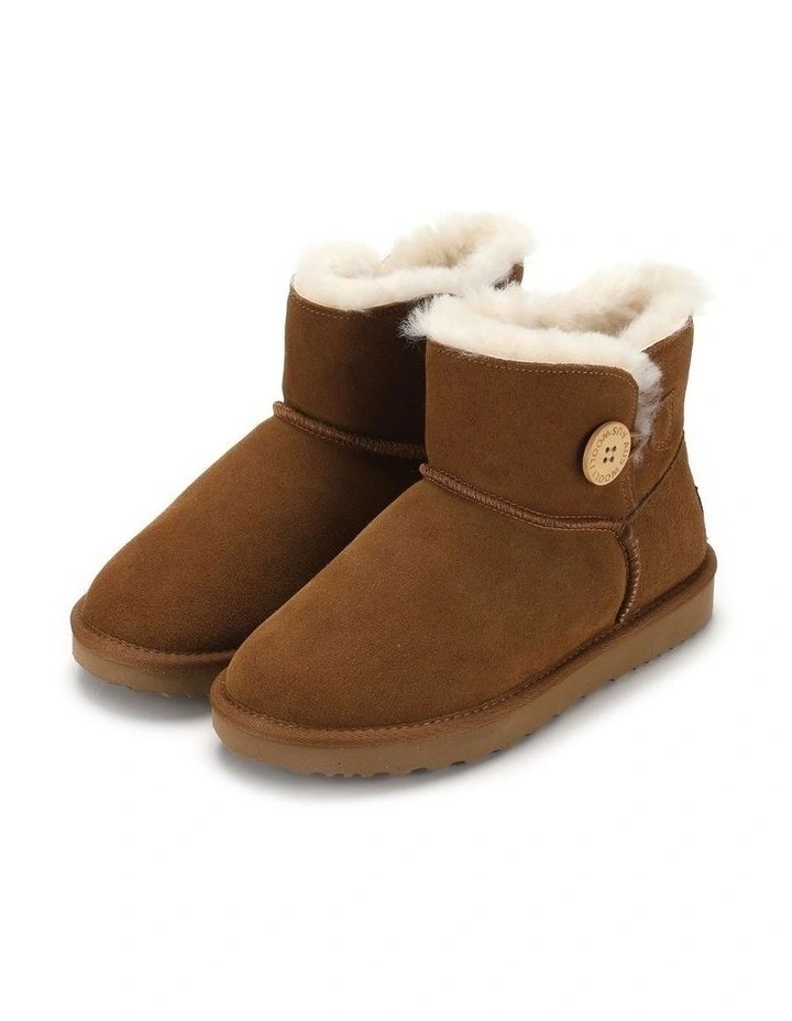 Short Sheepskin Button Boot in Brown image 3