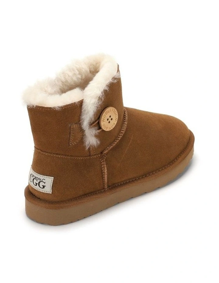 Short Sheepskin Button Boot in Brown image 4