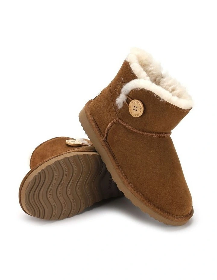 Short Sheepskin Button Boot in Brown image 5