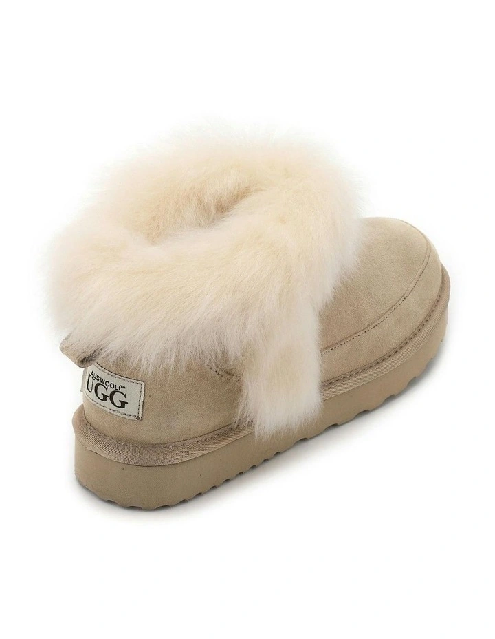 Luxe Sheepskin Wool-Trim Ankle Boots in Beige image 2