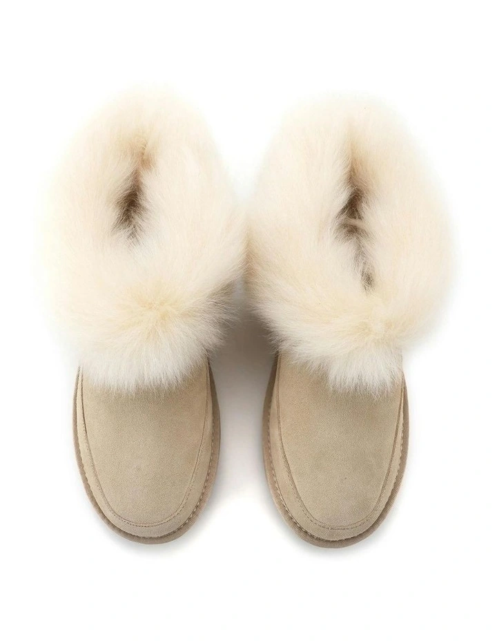 Luxe Sheepskin Wool-Trim Ankle Boots in Beige image 5