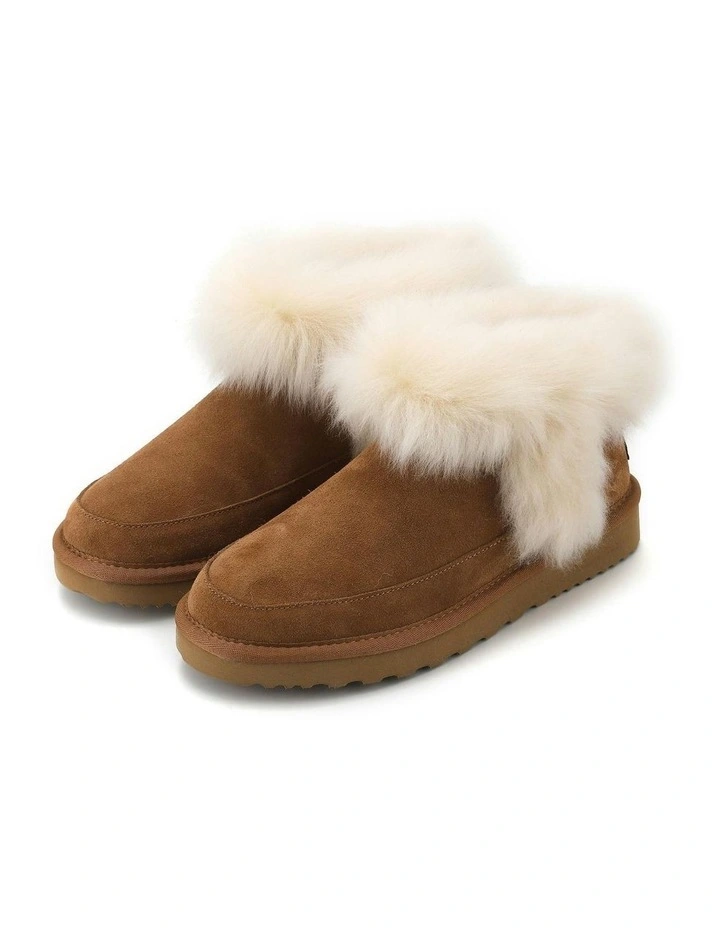 Luxe Sheepskin Wool-Trim Ankle Boots in Brown image 2