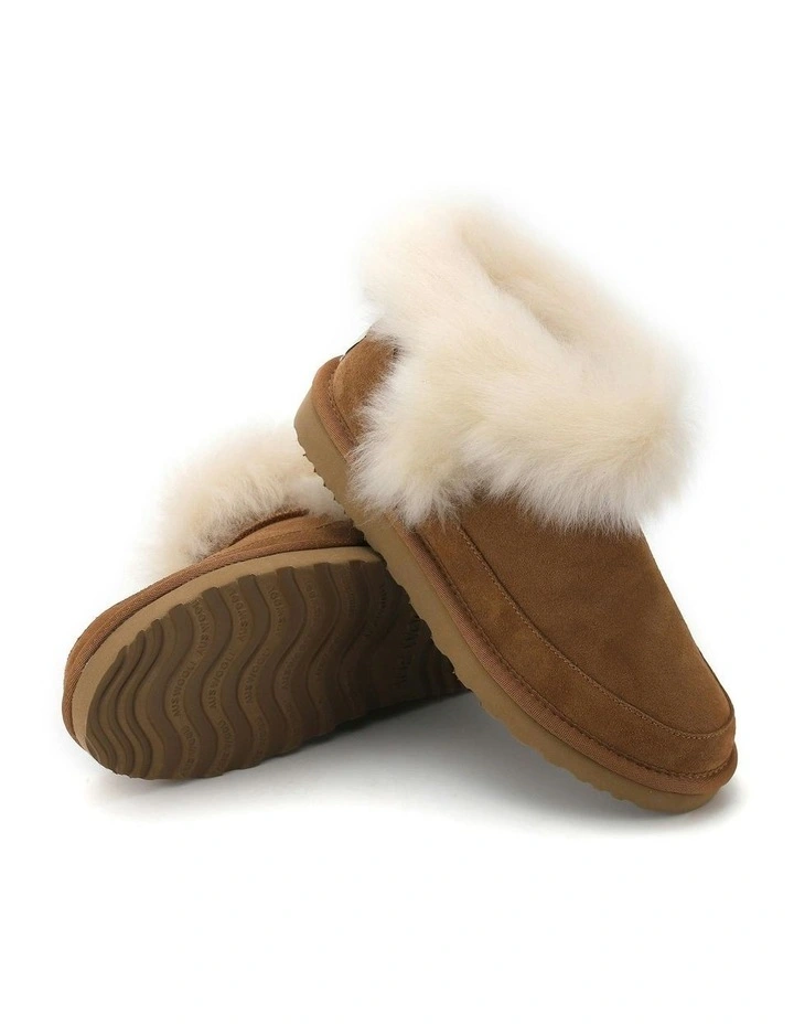 Luxe Sheepskin Wool-Trim Ankle Boots in Brown image 3