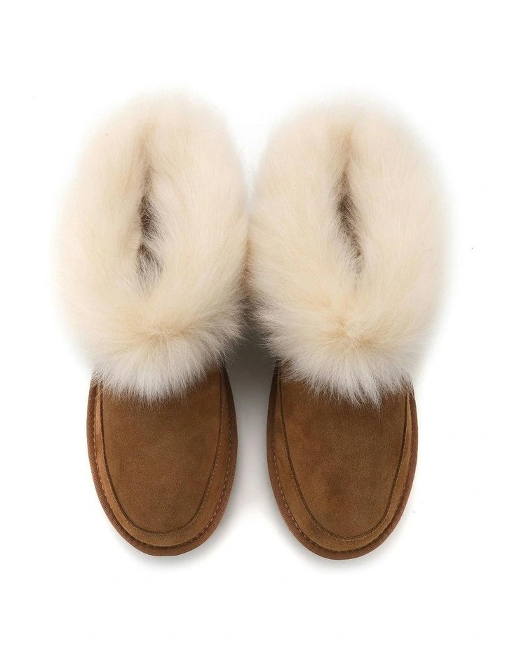 Luxe Sheepskin Wool-Trim Ankle Boots in Brown image 6