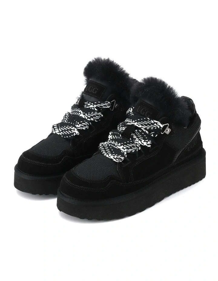 Urban Chic Sheepskin Wool Lace-Up Sneakers in Black image 2
